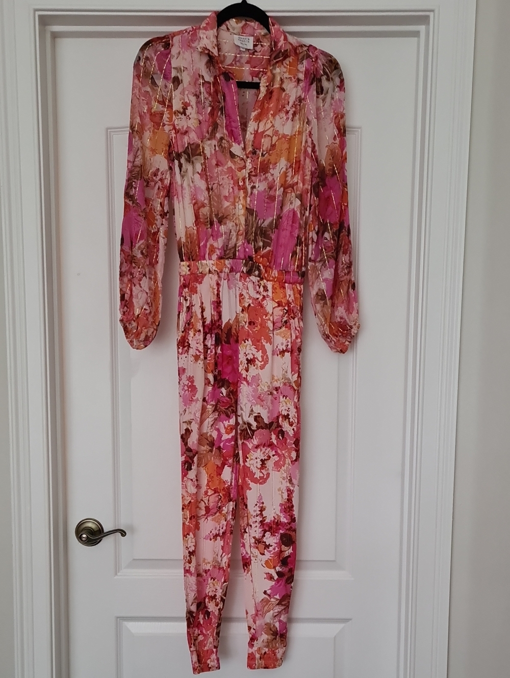 HEMANT & NANDITA Pink Floral Blouse with Gold Trim